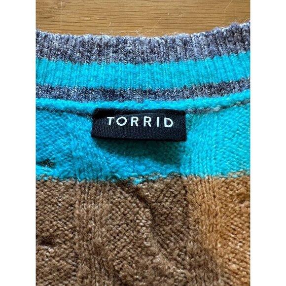 Torrid Plus Vegan Cashmere Teal Pointelle Pullover Henley Rainbow Patch Measured - Picture 3 of 13